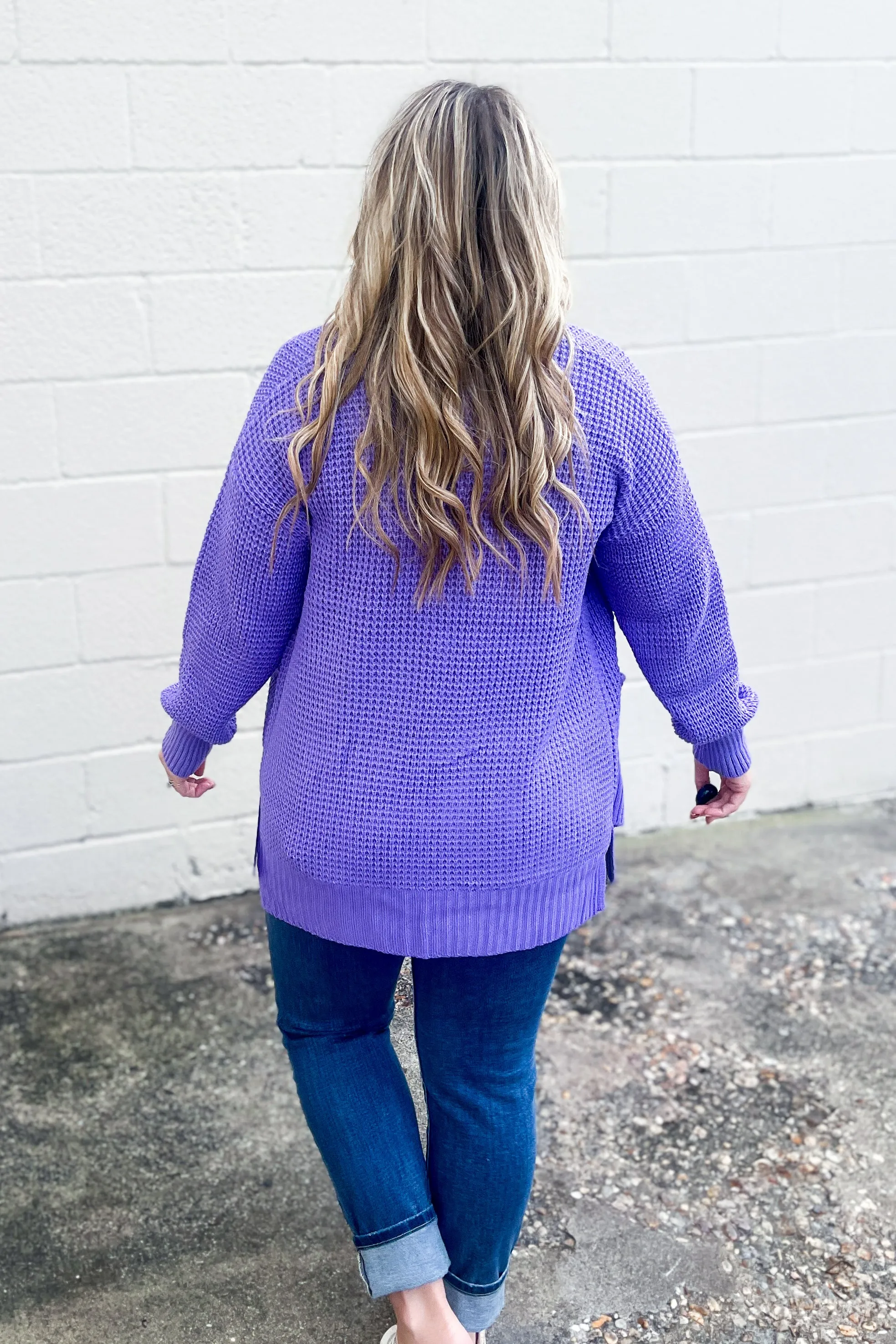 The Estelle Waffle Knit Cardigan, Lavender