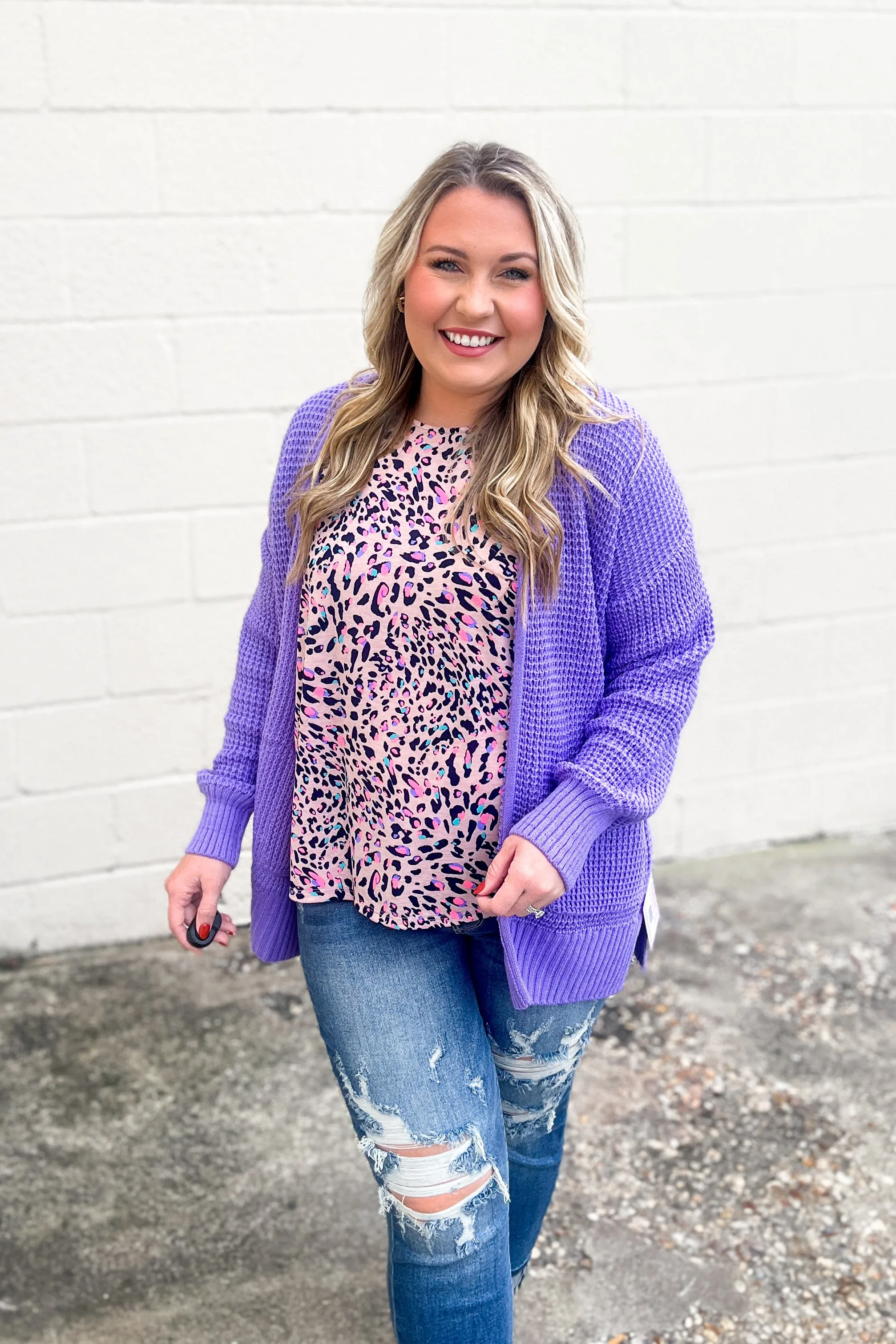 The Estelle Waffle Knit Cardigan, Lavender