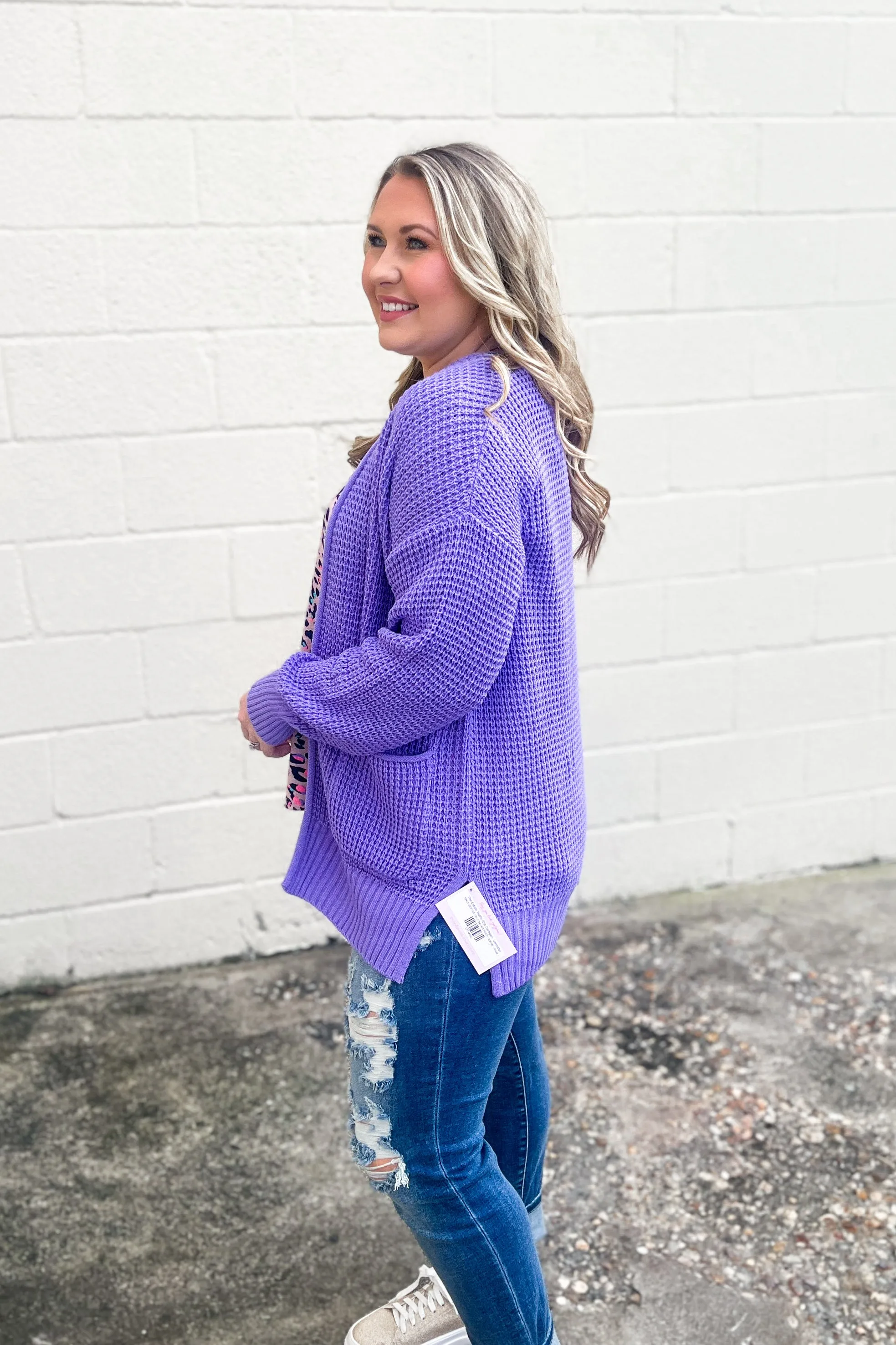 The Estelle Waffle Knit Cardigan, Lavender