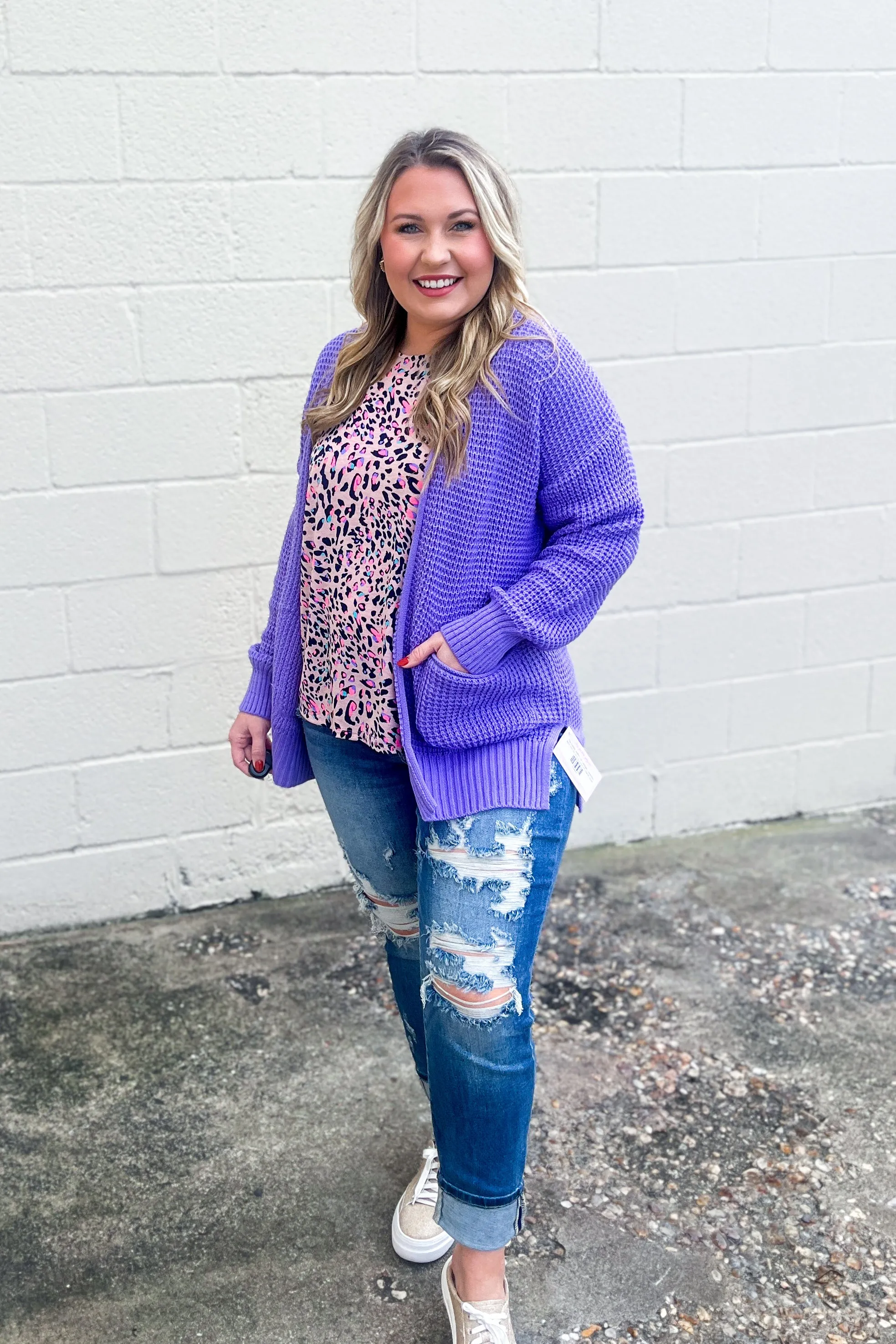 The Estelle Waffle Knit Cardigan, Lavender