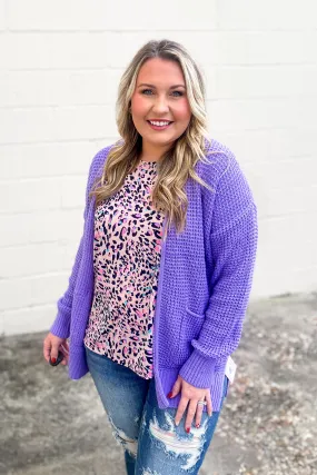 The Estelle Waffle Knit Cardigan, Lavender