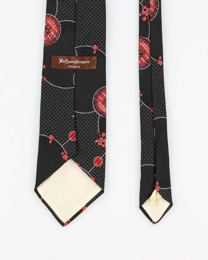 Vintage Men's YSL Red And Black Patterned Tie