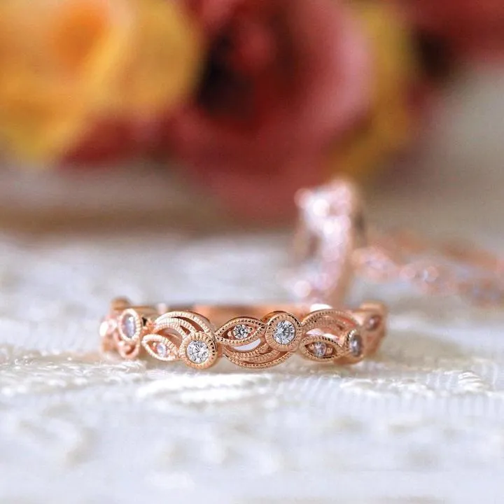 Vintage Rose Golden Leaf & Vine Stackable Ring