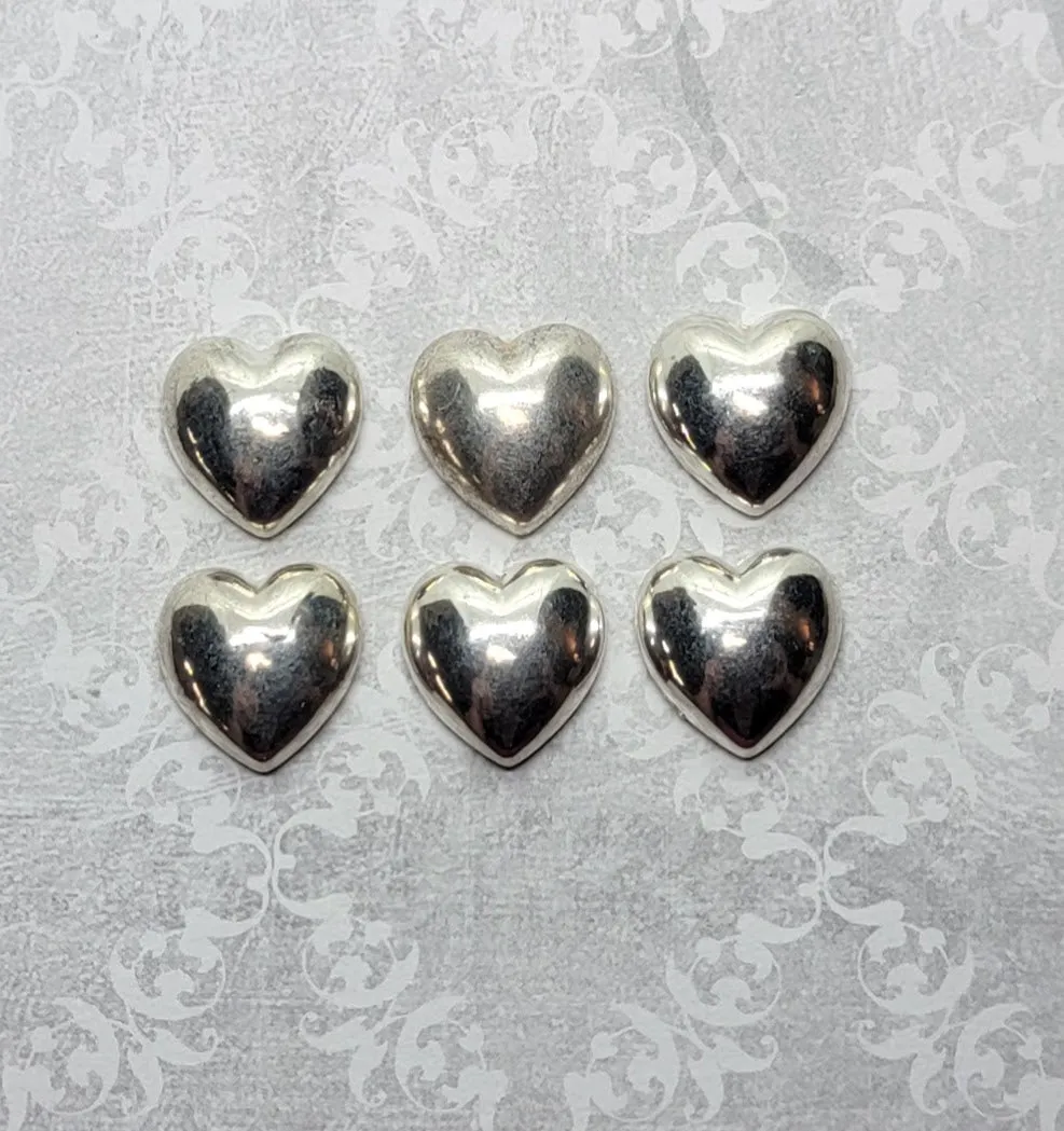 Vintage Stock Silver Metallized Acrylic Heart Cabochon (6) - L1360