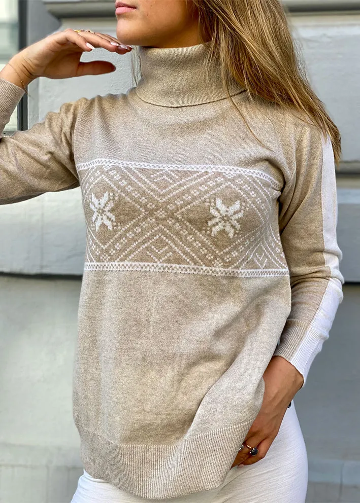 We Norwegians Snowflake Rollneck Cashmere Sweater - Beige