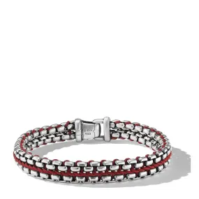 Woven Box Chain Bracelet in Sterling Silver with Red Nylon, 12mm