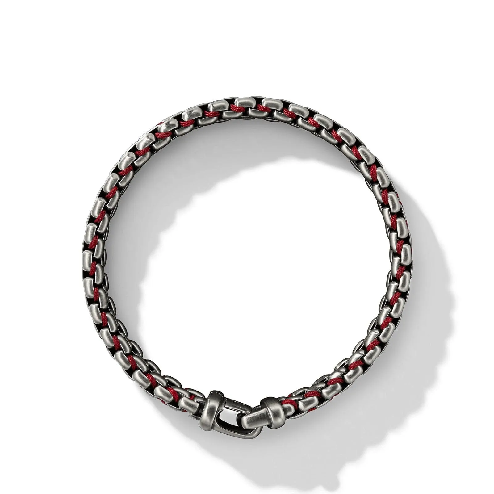 Woven Box Chain Bracelet in Sterling Silver with Red Nylon, 12mm