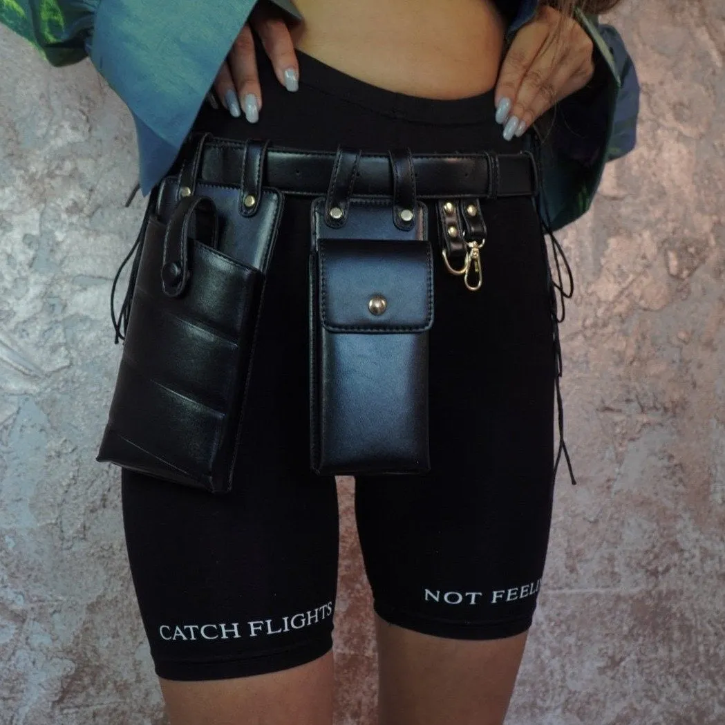 XBABES BLACK LEATHER WAIST BAG